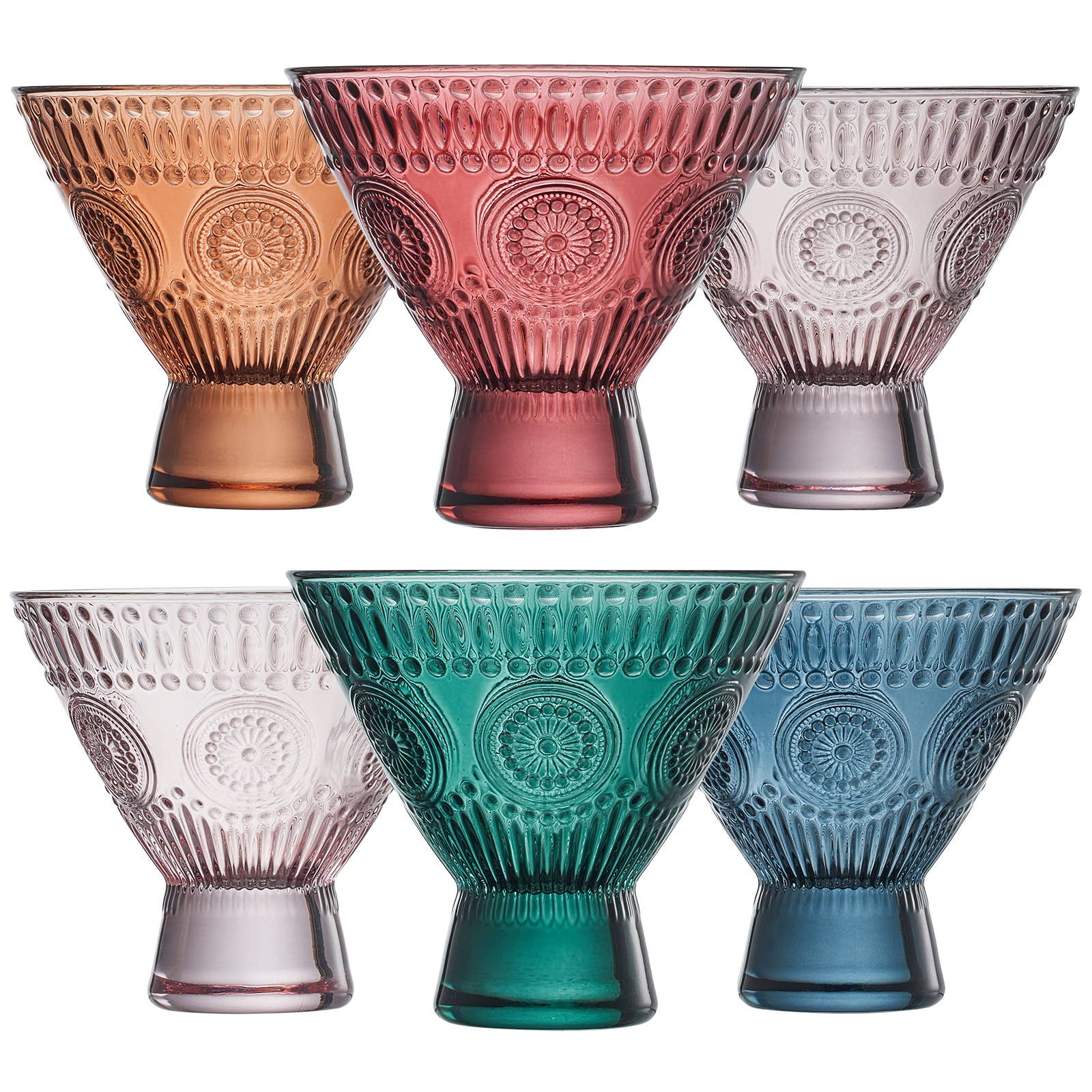 Stemless Martini Cocktail Glasses | Colored 6.6oz
