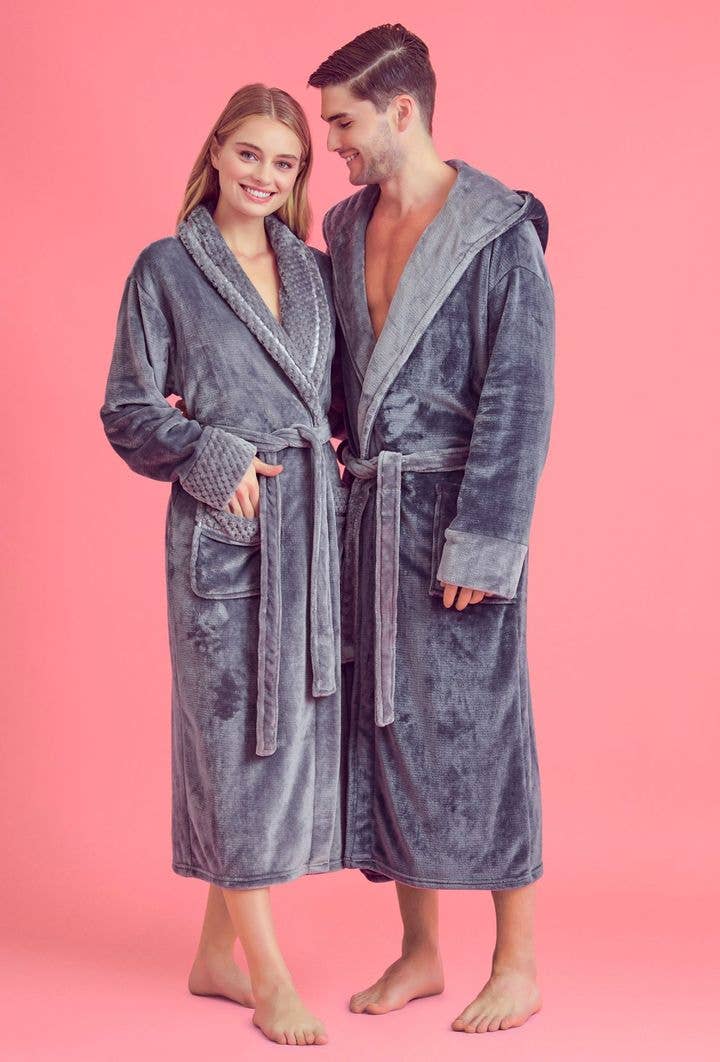 robesnmore - Men Plush Shawl Collar Robe  Gray