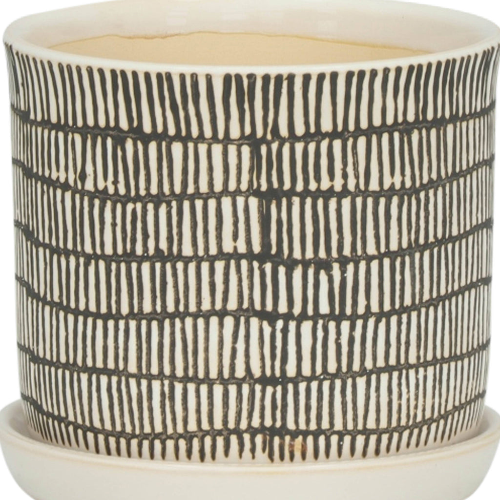 Sagebrook Home - Planters Set of 2 - Ivory Ceramic Line with Saucer, 6/8 in.