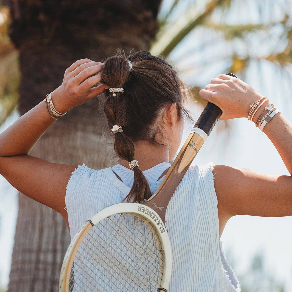 "Rise" Cream and Tan With Gold and Sun Accents Hair Tie Bracelets- K'lani hair tie bracelets