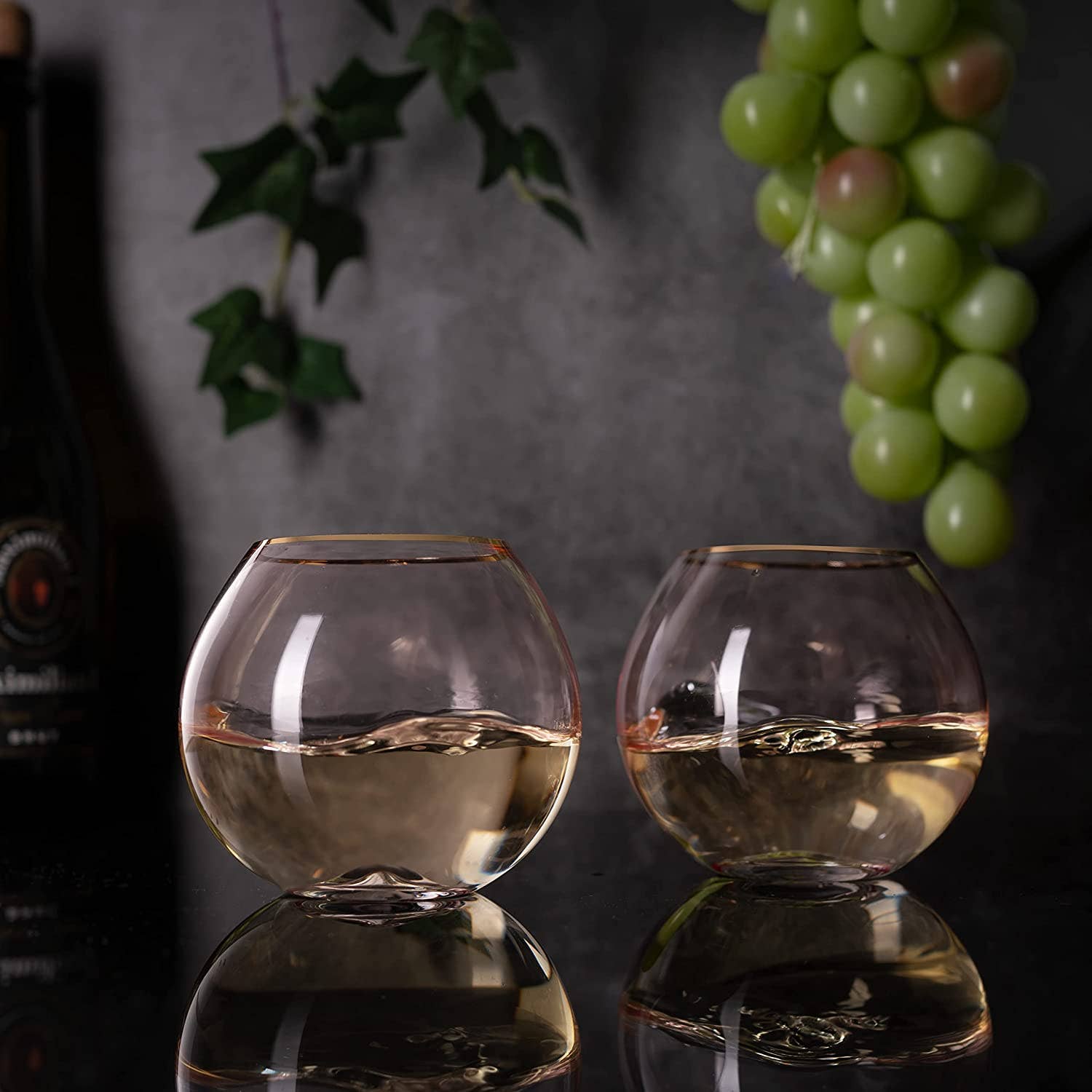 Blush Pink & Gilded Rim Wine Glass, 18oz Glasses