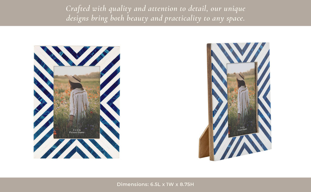 4x6 in. Picture Frame - Blue/White Resin Chevron Striped