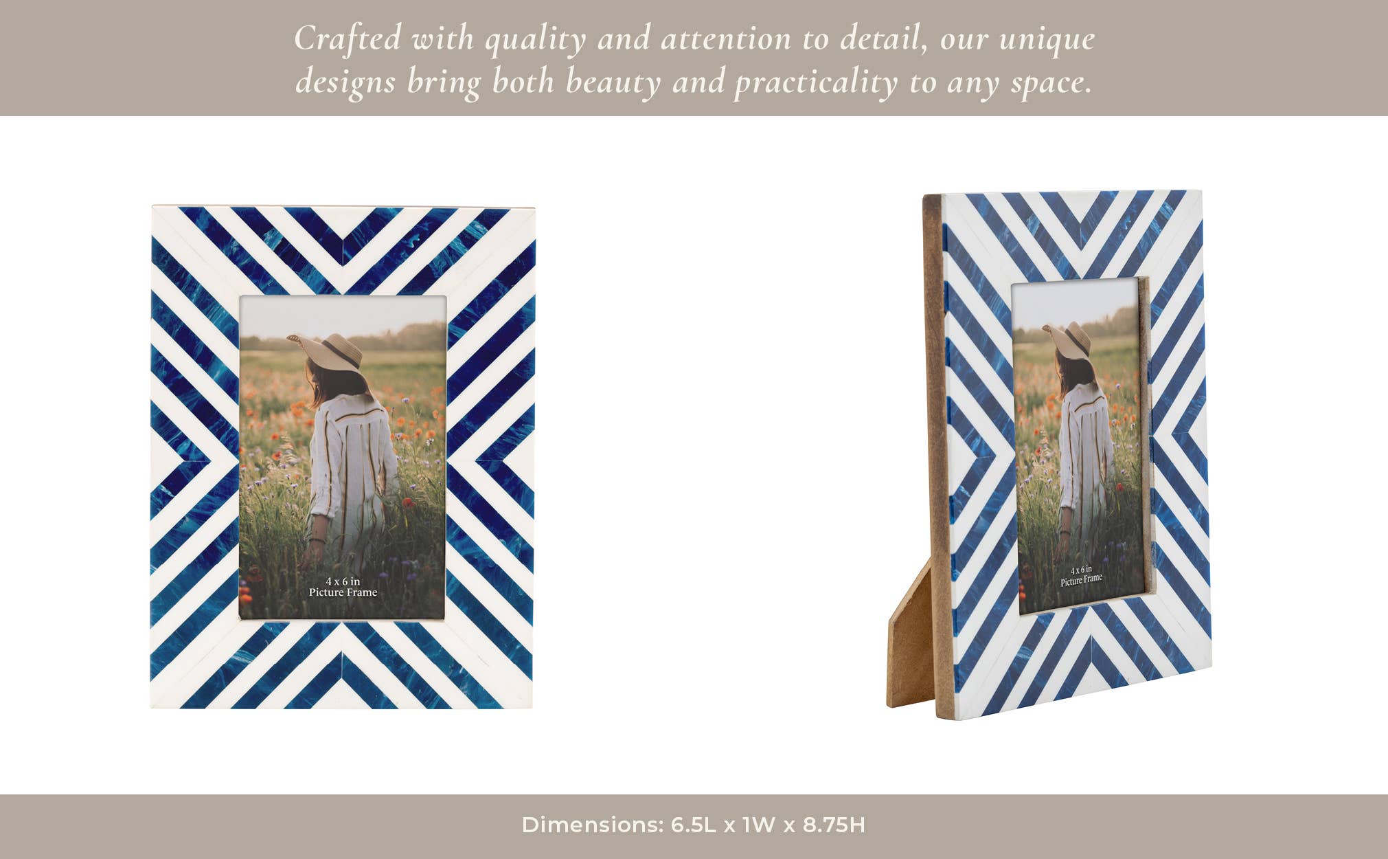 4x6 in. Picture Frame - Blue/White Resin Chevron Striped