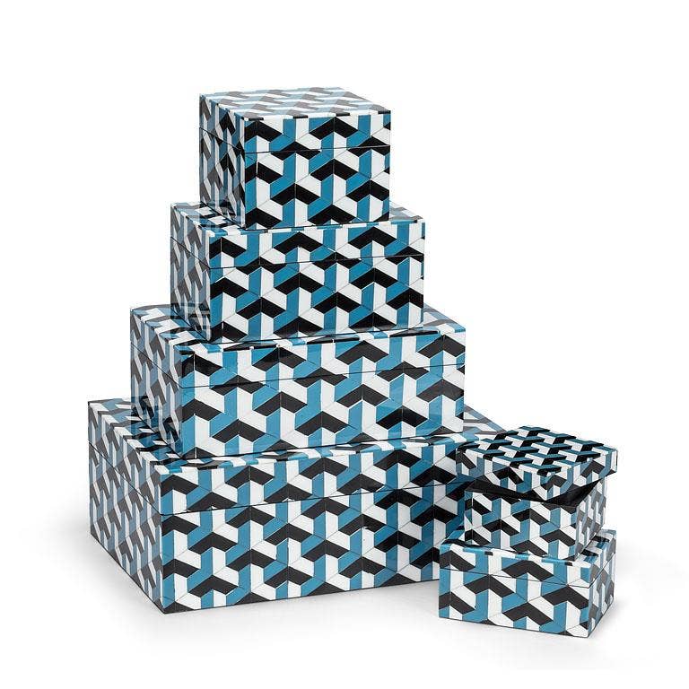 Set of 2 Square Mosaic Boxes-Blue