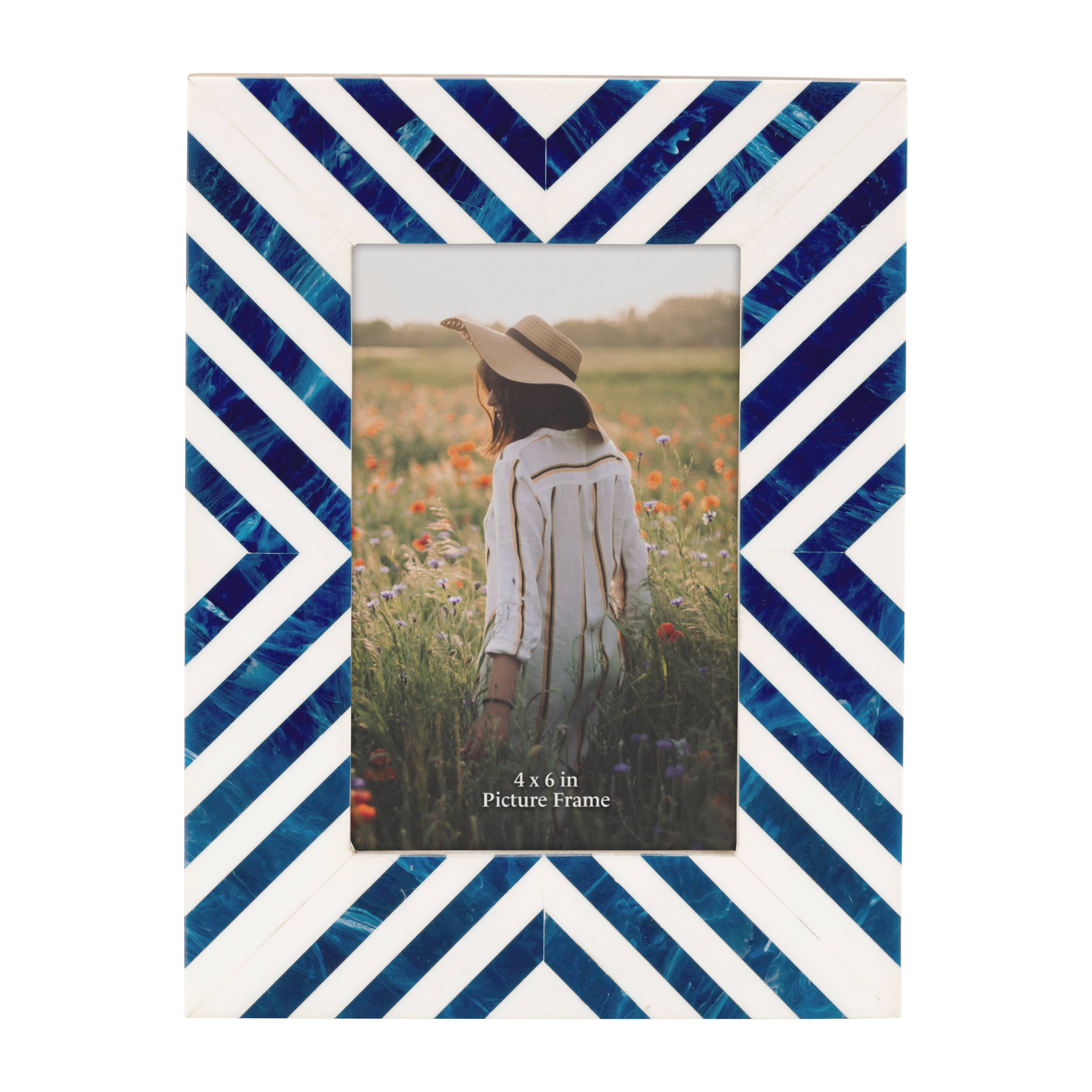4x6 in. Picture Frame - Blue/White Resin Chevron Striped