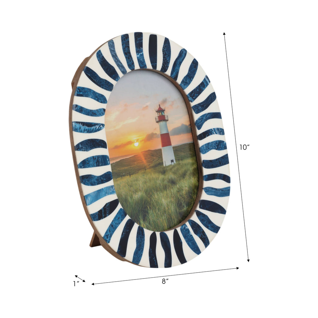 Blue/White 5x7 in. Resin Oval Photo Frame With Inlay Pieces