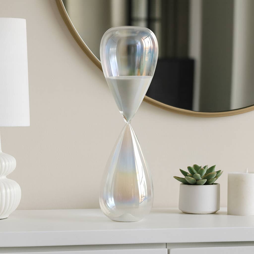 Glass Large Iridescent Teardrop Hourglass - Clear, 20 in.