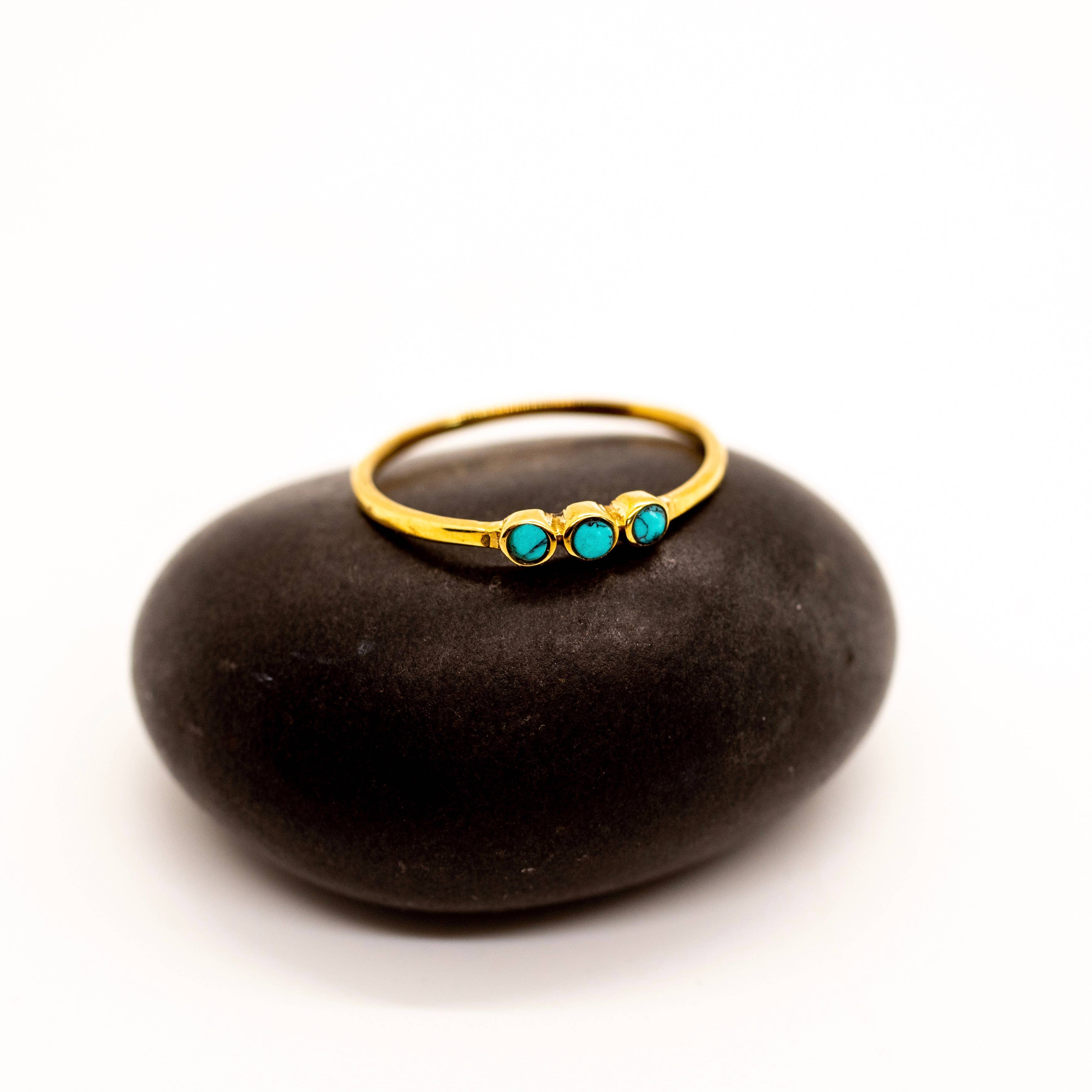 Brass Triple Turquoise Ring