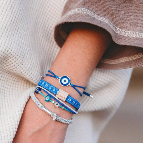 "Resist" Blue Evil Eye Hair Tie Bracelets- K'lani hair tie bracelets