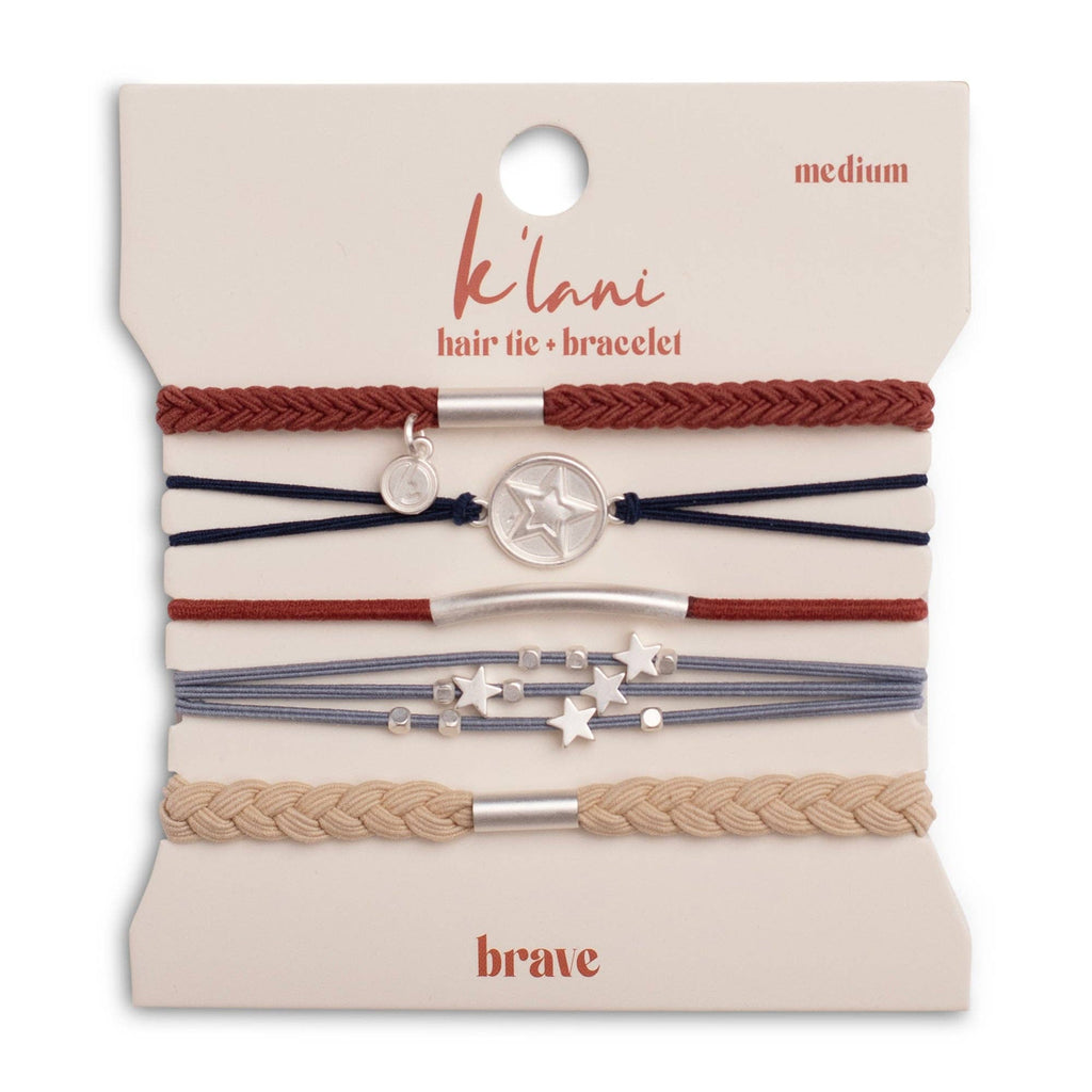 "Brave" Red, White & Blue with Silver Star Accents- K'lani hair tie bracelets