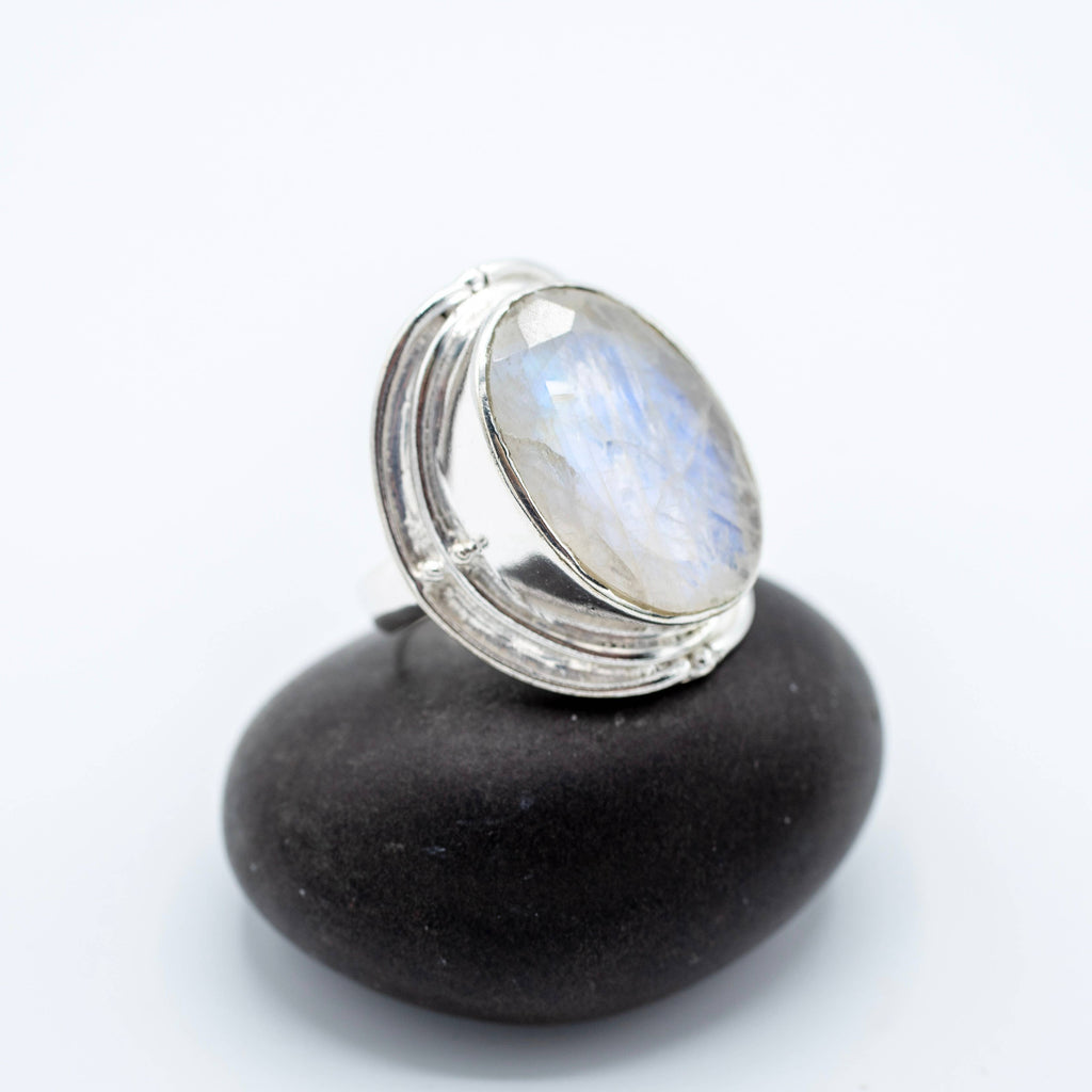 Sterling Silver Plated Statement Moonstone Ripple Ring