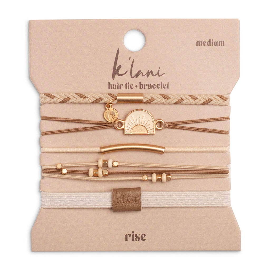 "Rise" Cream and Tan With Gold and Sun Accents Hair Tie Bracelets- K'lani hair tie bracelets