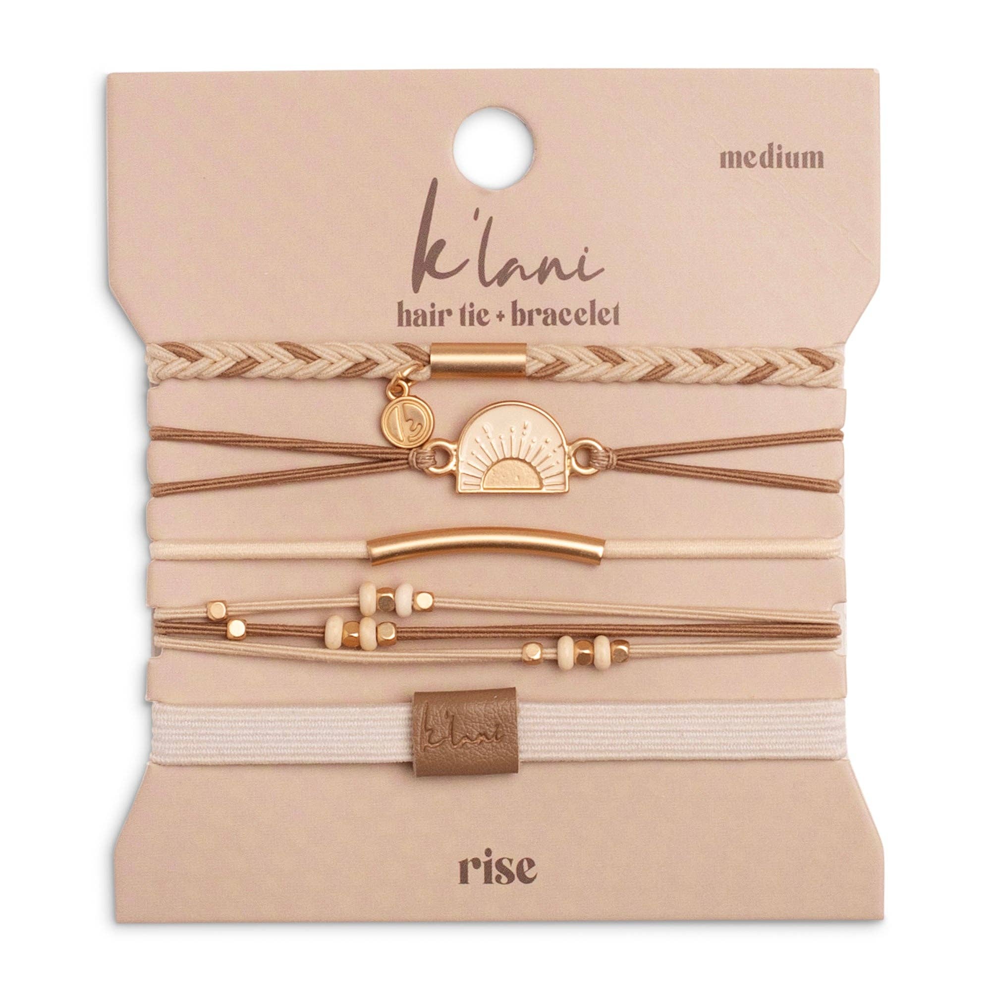 "Rise" Cream and Tan With Gold and Sun Accents Hair Tie Bracelets- K'lani hair tie bracelets
