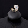 Baizaar - Gold Plated Moonstone and Tourmaline Ring