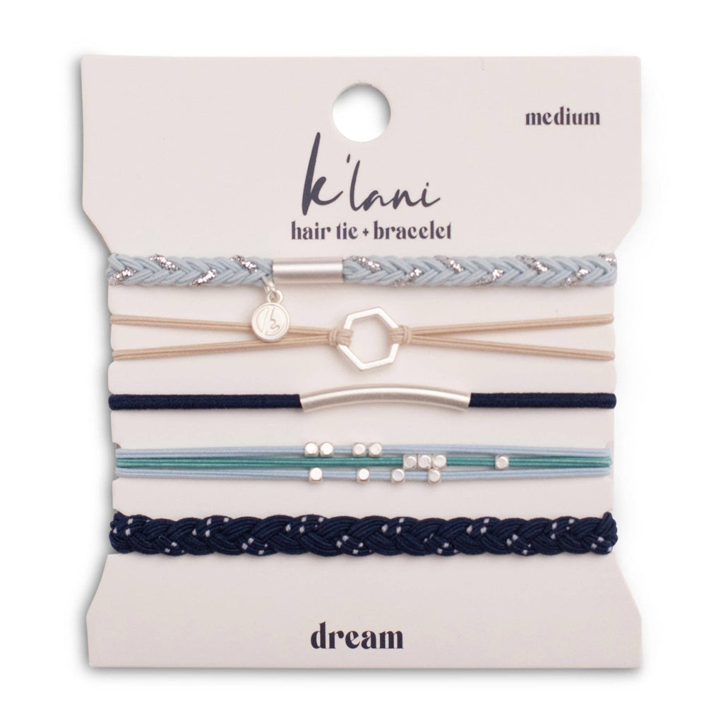 "Dream" Shades of Blue with Silver Accents Hair Tie Bracelets- K'lani hair tie bracelets