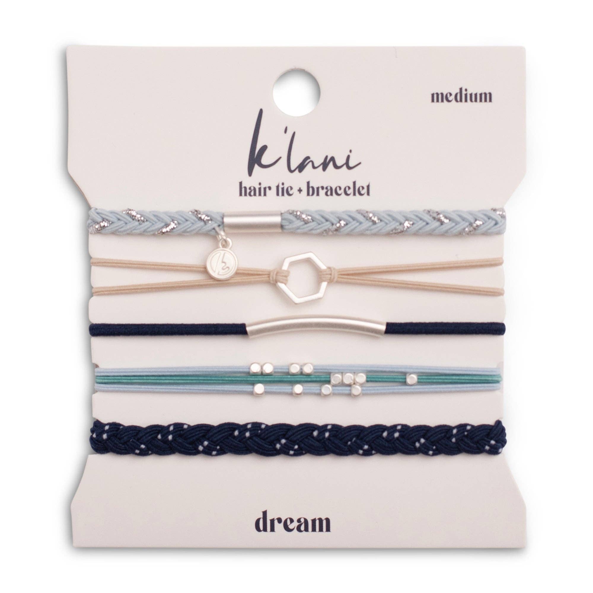 "Dream" Shades of Blue with Silver Accents Hair Tie Bracelets- K'lani hair tie bracelets