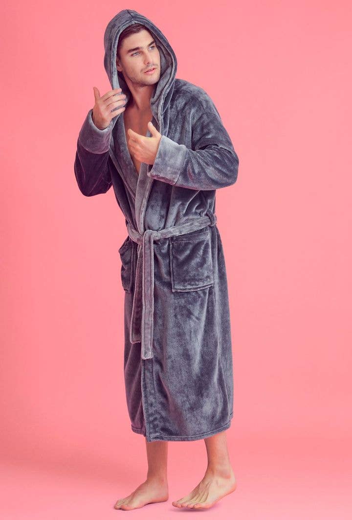 robesnmore - Men Plush Shawl Collar Robe  Gray