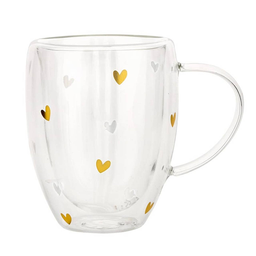 Gold Foil Hearts - Double-Wall Tea Cup with Handle -
