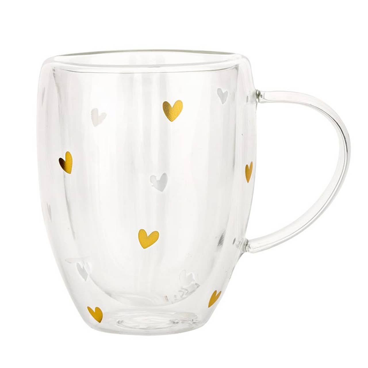 Gold Foil Hearts - Double-Wall Tea Cup with Handle -