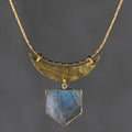 Hammered Moon & Semi Precious Shield Necklace