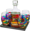 Renaissance Stain-glassed Windows Wine Decanter & 4 Glasses