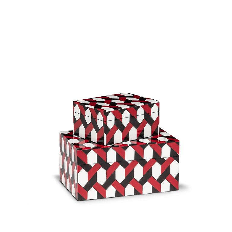 Set of 2 Rectangle Mosaic Boxes-Red