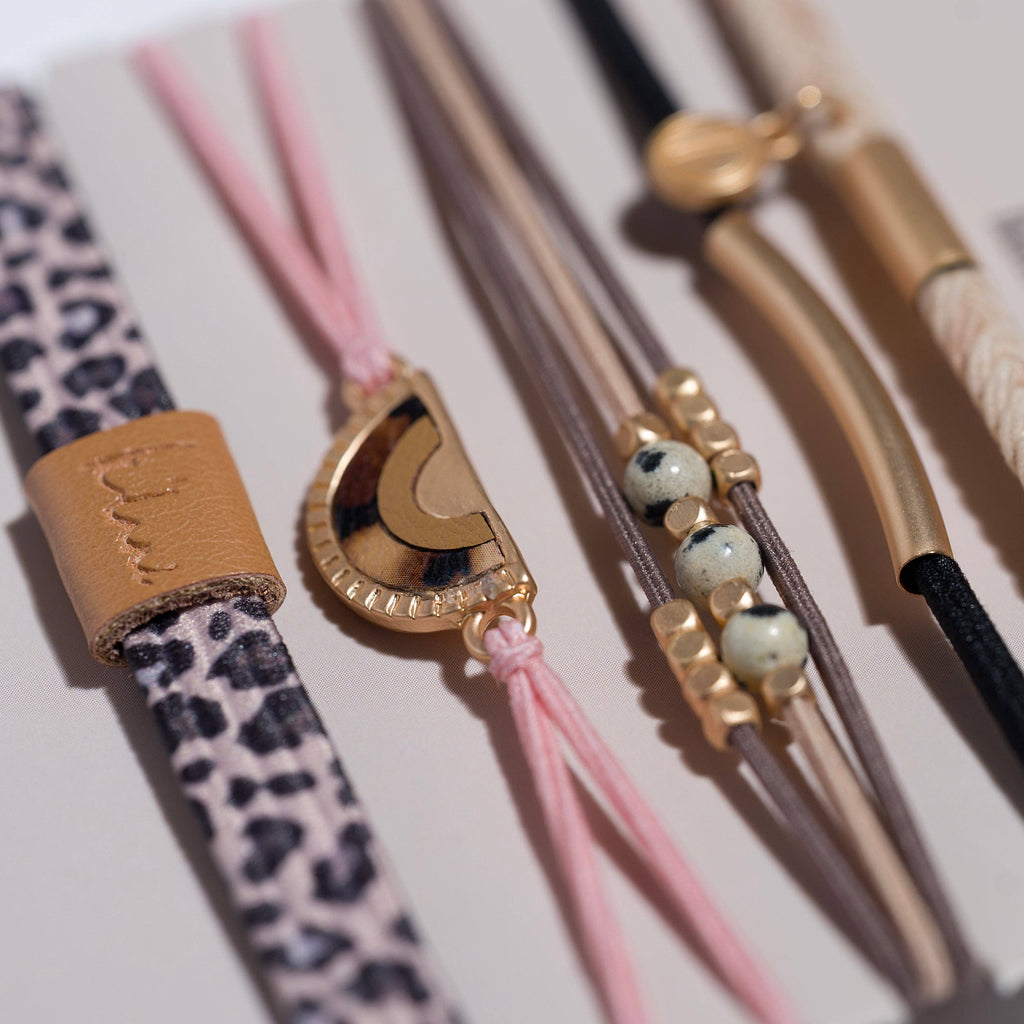 "Wild" Animal Print with Pink Accent Hair Tie Bracelets-K'lani hair tie bracelets