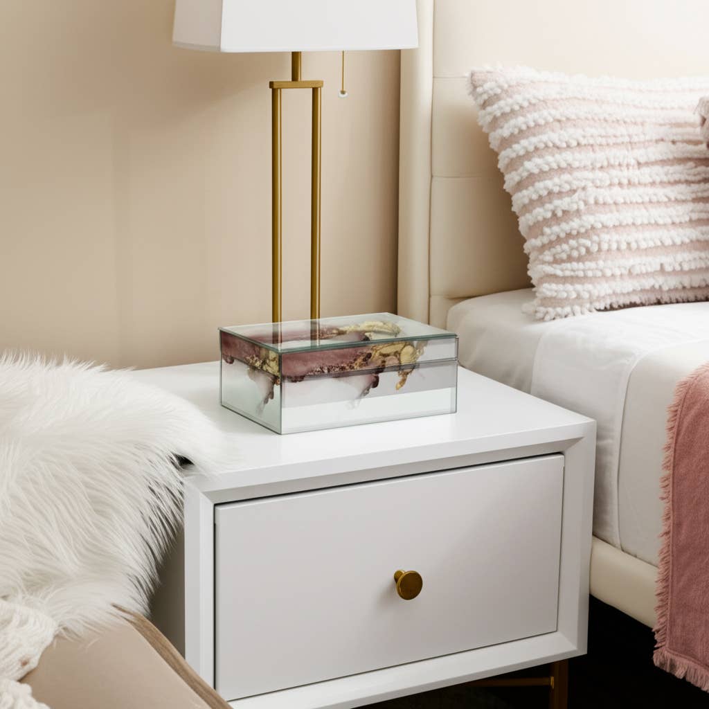 Decorative Box - White/Beige/Gold Wood
