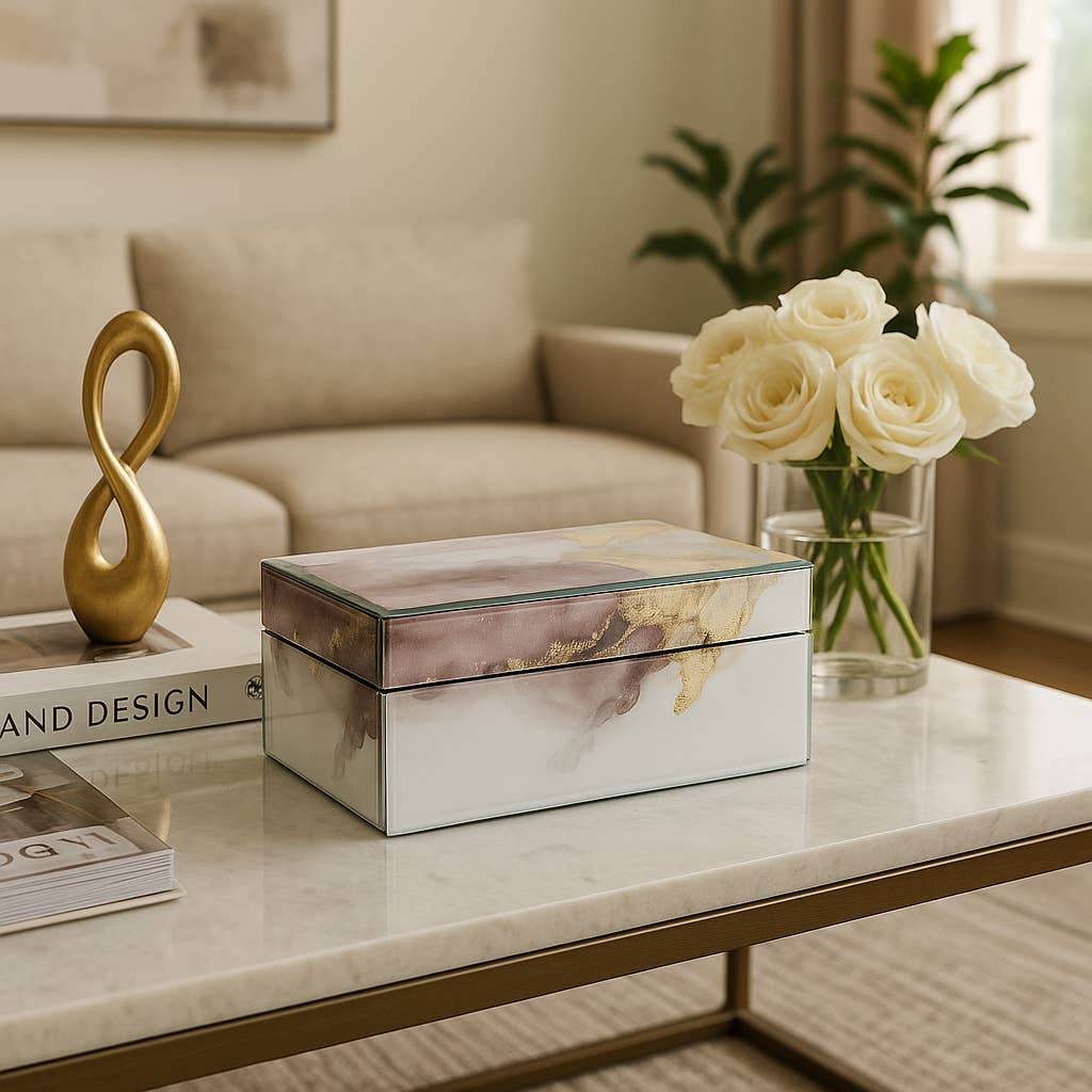 Decorative Box - White/Beige/Gold Wood