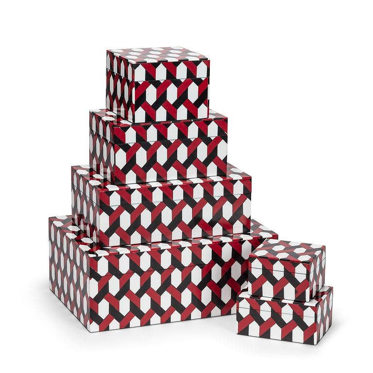 Set of 2 Rectangle Mosaic Boxes-Red