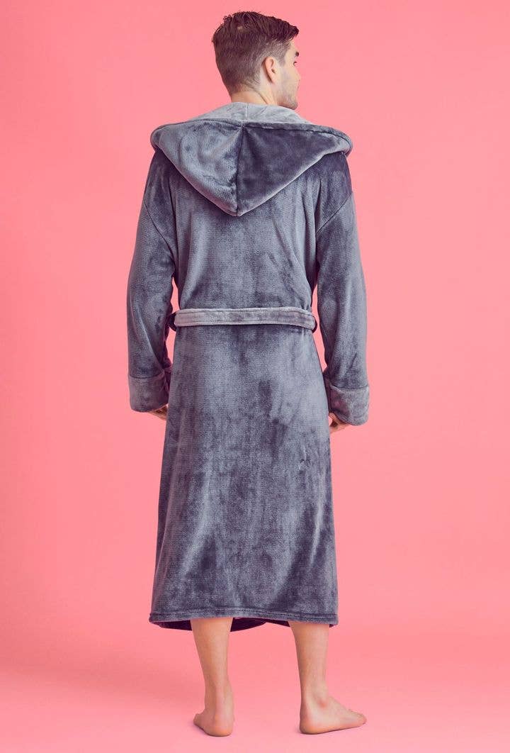 robesnmore - Men Plush Shawl Collar Robe  Gray