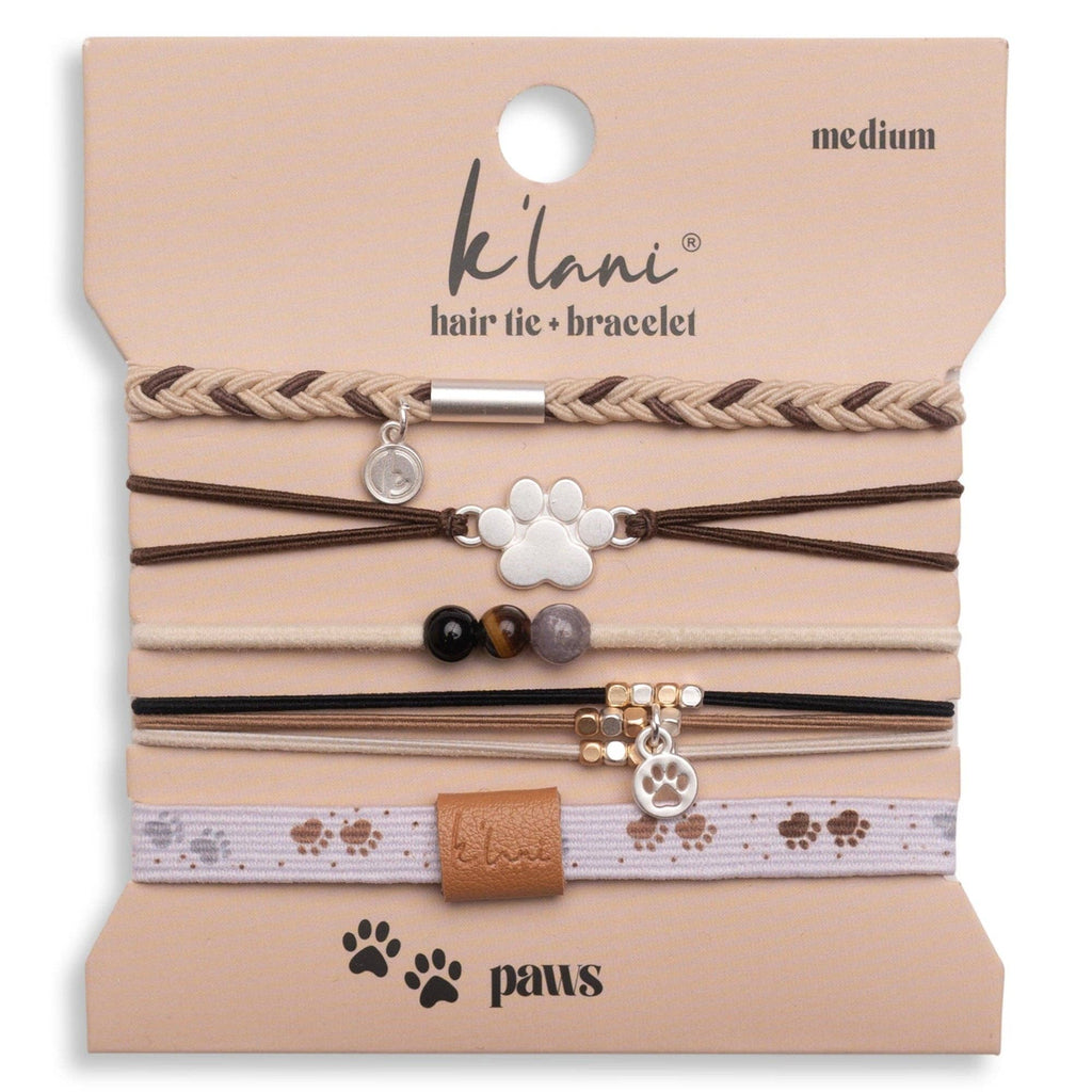 "Paws" Natural Hues with Silver and Paw Accents Hair Tie Bracelet-K'lani hair tie bracelets