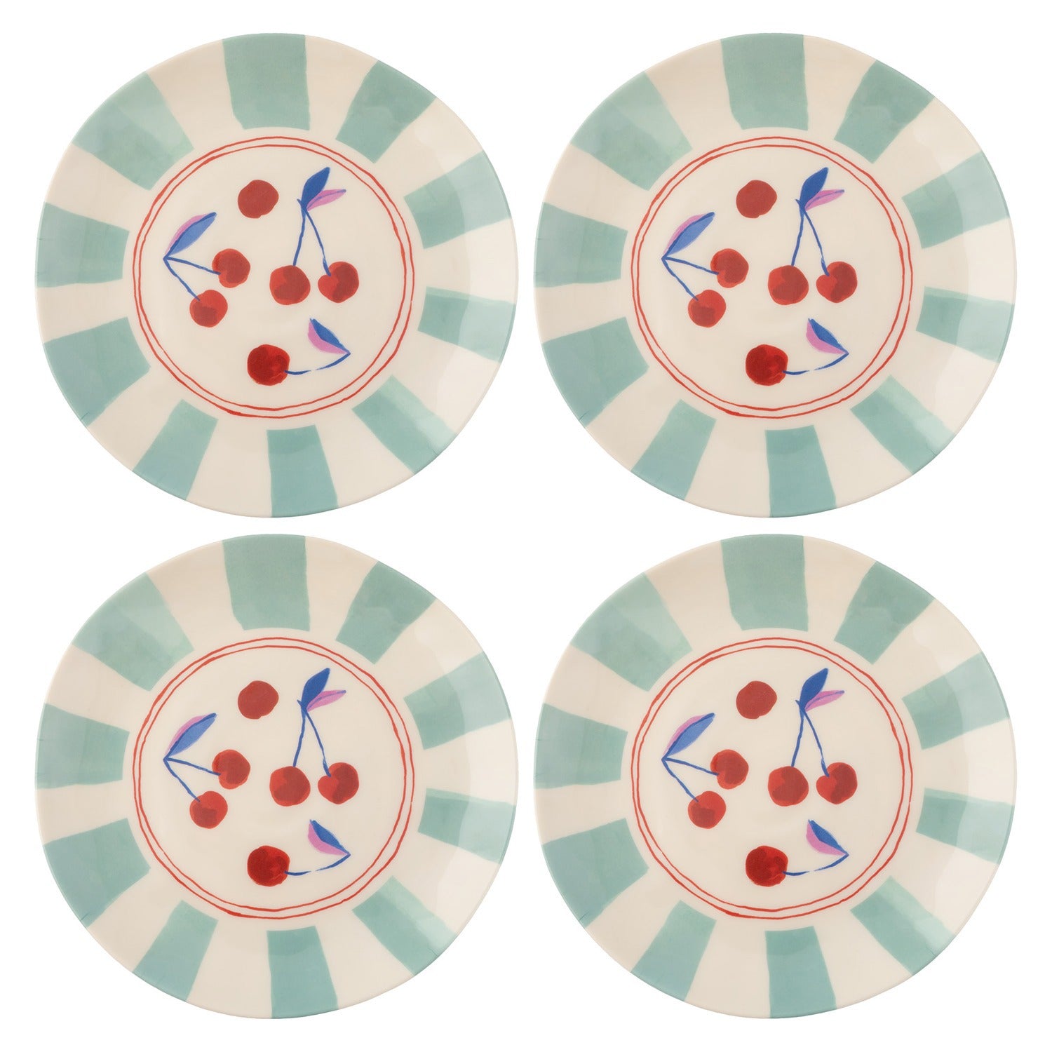 MELAMINE SALAD PLATE S/4  CHERRIES (S25)
