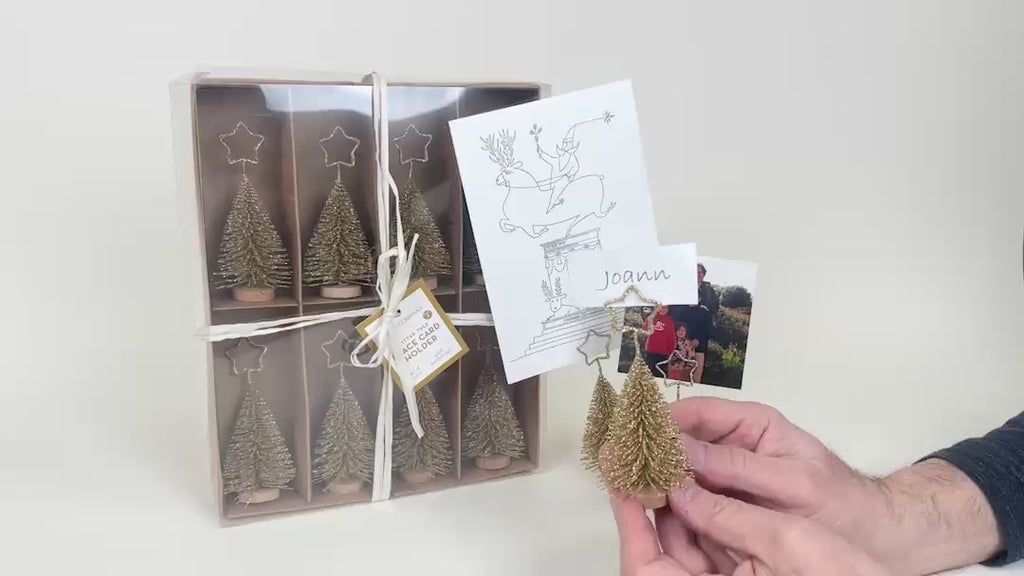 Gold Bottlebrush Christmas Tree Place Card Holders in Gift Box- Set of 8